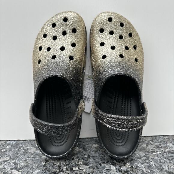 New Crocs Classic Clog Shoes Black Gold Glitter Ombre Color Halloween Adult 12 - Picture 1 of 7